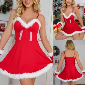 Women Christmas Sexy Lingerie Red Babydoll Santa Dress Lace Underwear Sleepwear