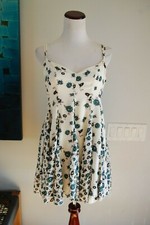 Free People Size 4 Mini Dress Sweetheart Neckline Spaghetti Strap Blue Floral 