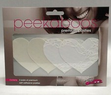 PeekaBoo Premium White Wedding Nipple Pasties Heart 2pk Lingerie Costume No Slip