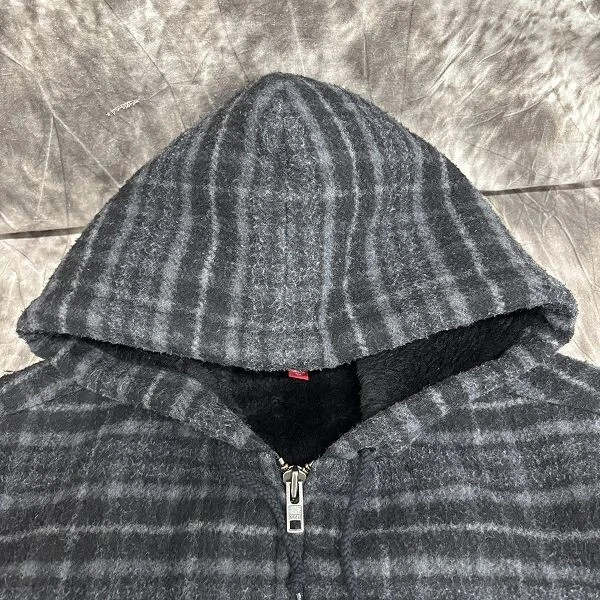 Veste de travail à capuche en laine à carreaux SUPREME noire taille S occasion du Japon