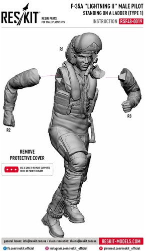 F-35 Lightning II male pilot Scale 1:48 ResKit RSF48-0019 for Plastic Model Kit - Picture 2 of 3