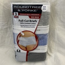 Roundtree  Yorke Full-Cut Briefs Big Mens Premium Underwear 56 Cotton New 3 Pk