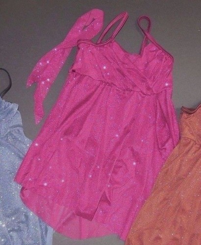 NWOT LYRICAL Contemporary Dance Costume shorty unitard glitter overlay wrapfront - Picture 7 of 7
