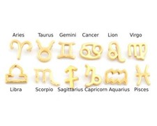 Horoscope Zodiac Symbols Pendant, Add on charm Shiny Gold Plated Brass 1800