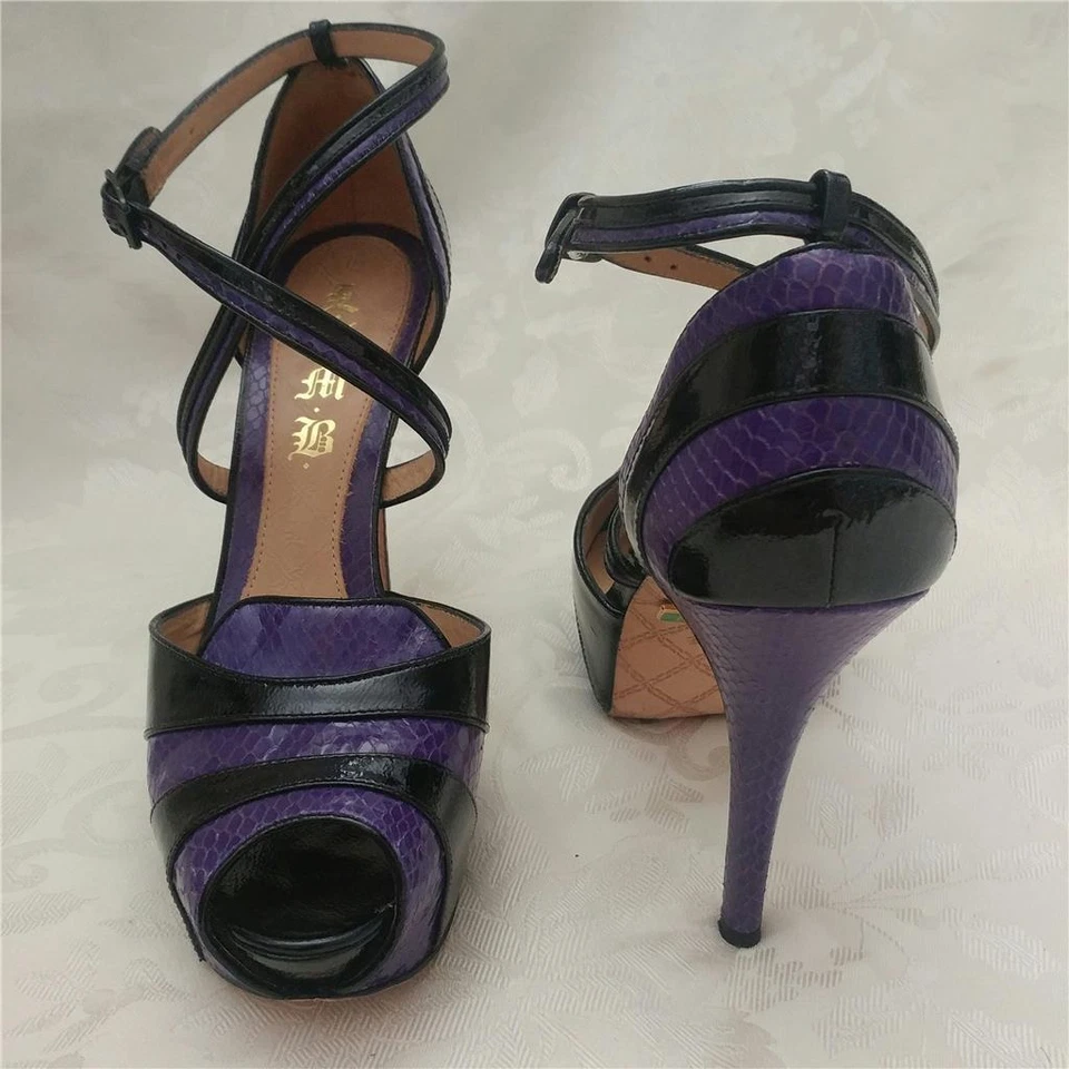 Zapatos de plataforma LAMB Gwen Stefani tacón alto punta abierta 8,5 charol serpiente Foto 4 de 4