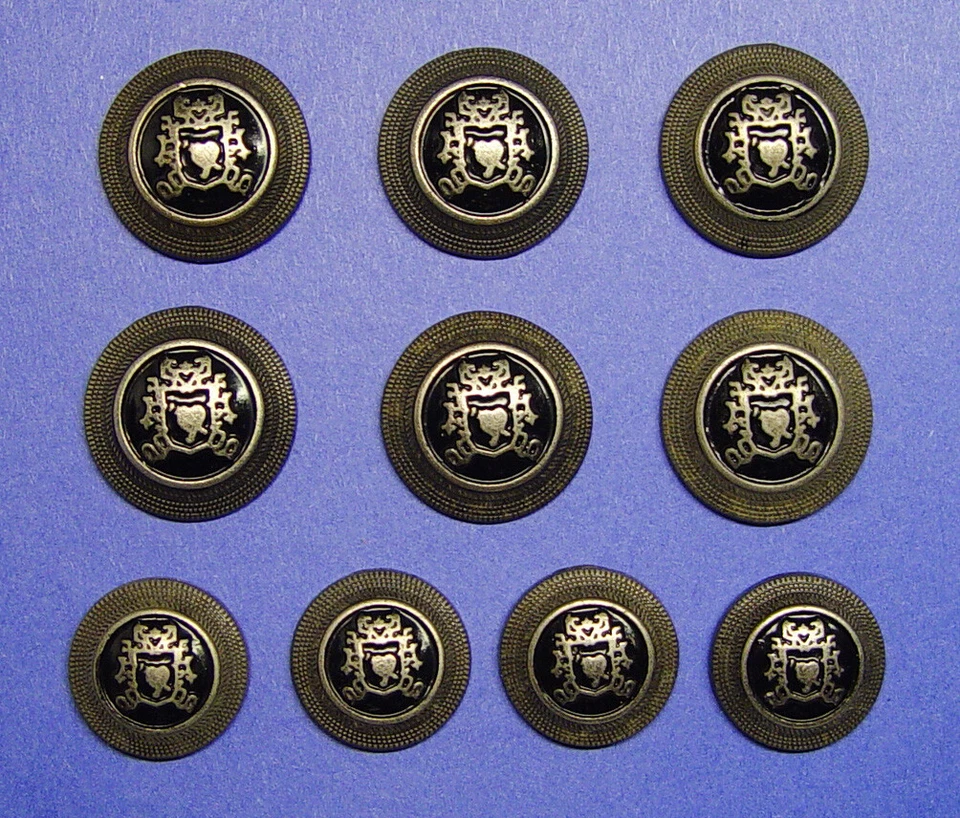 10 vtg XOXO Dark silver metal buttons black enamel style buttons,good used cond. - Image 2 of 4