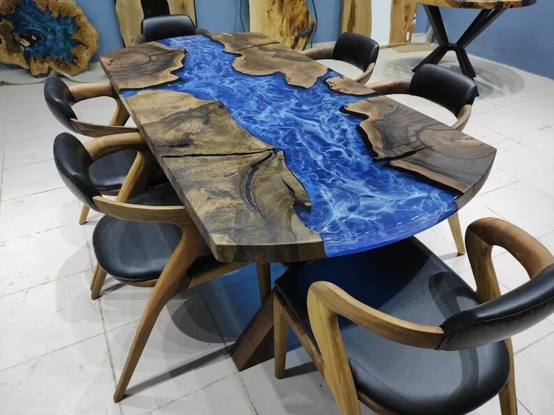 Mesa de río epoxi azul 72