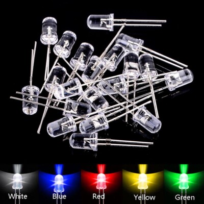 100 Stück 5mm LED Sortiment Lampe Rot Grün Gelb Blau Weiß Leuchtdioden Diod