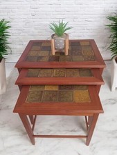 Vintage Mid Century Nest of Tables Tiled Danish Design Nesting Teak Tables