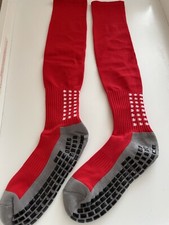 Red Anti-Slip Long Football Socks Men’s or Womens Large 2 Pack 