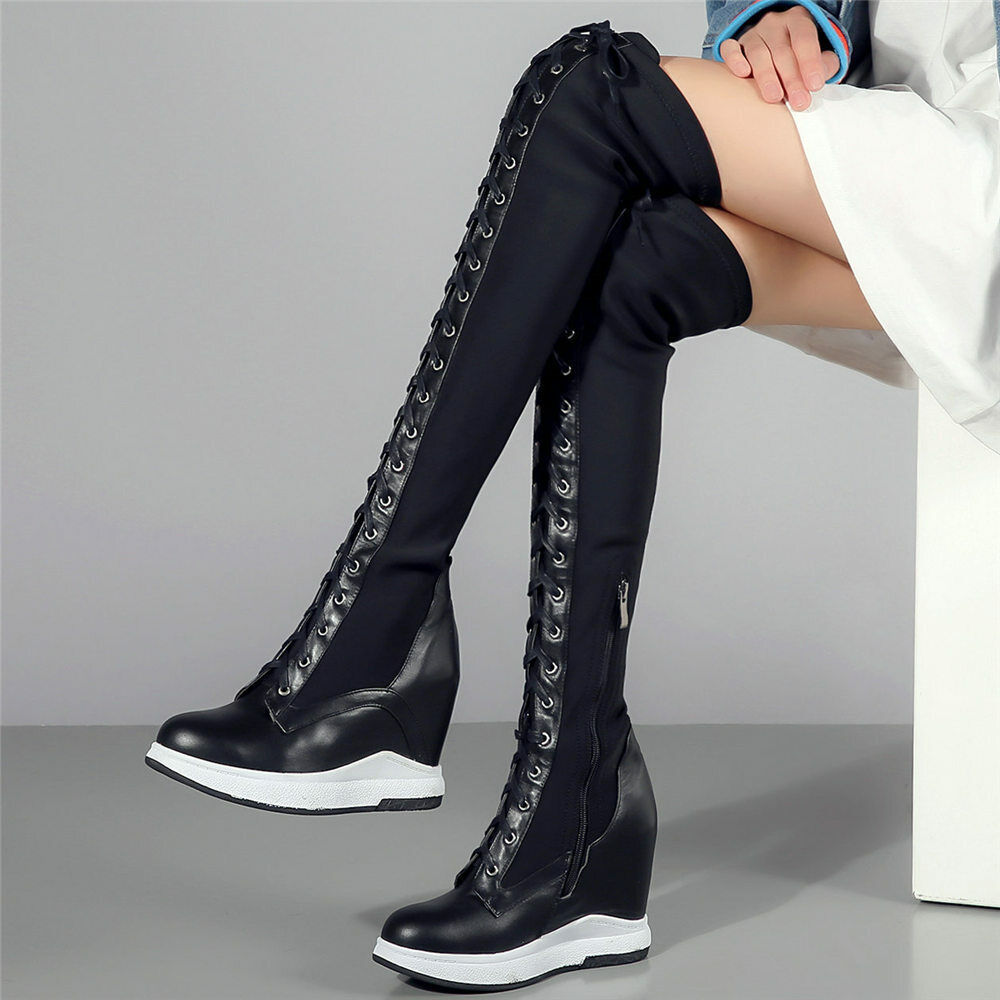 Plus size Women Leather Thigh High Boots Stretchy Over Knee Fashion Sneaker Pump | eBay Plus size Women Leather Thigh High Boots Stretchy Over Knee Fashion Sneaker Pump | eBay