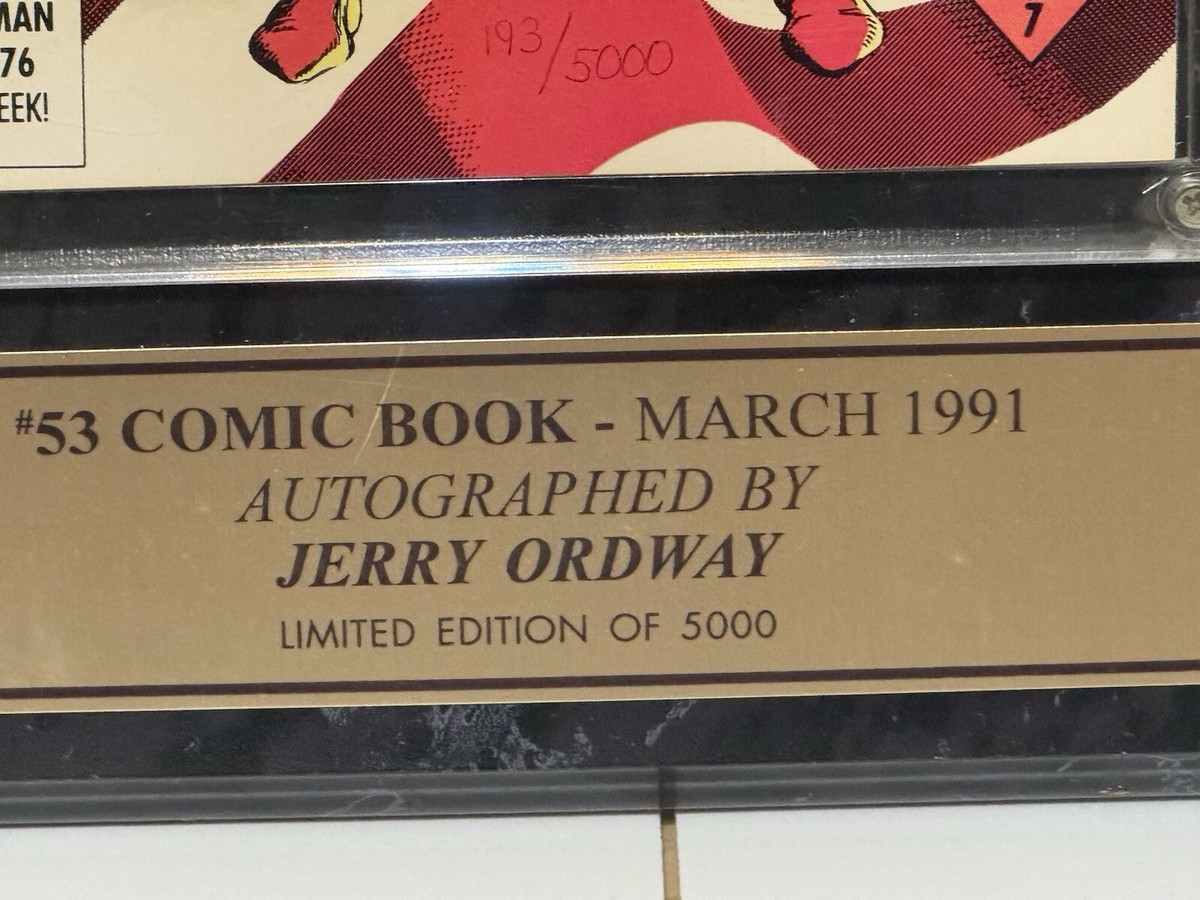 Superman 53 signed by Jerry Ordway 1991 W/display Plaque 193/5000