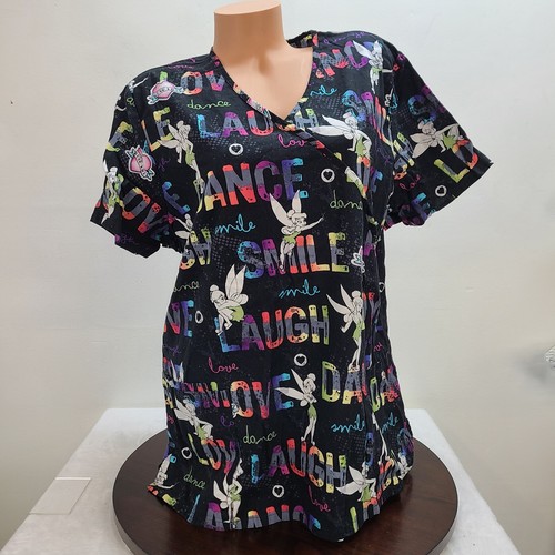 Disney Tinkerbell Scrub Top Damen Extra Large Mehrfarbig Kurzarm Taschen