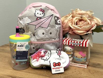 Hello Kitty 10'' Backpack, Hello Kitty Tumbler, HK 5 socks & 2 Flocked Figure Set