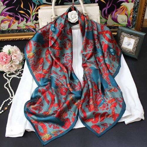 43" Women’s 100% Mulberry Silk Scarf Square Large Scarf Wraps Shawl KM0150 - Picture 18 of 97