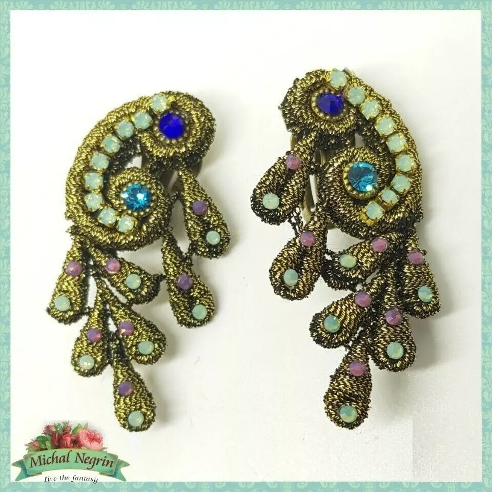 Earrings Clips Lovely Michal Negrin Crystals lace Made in Israel
