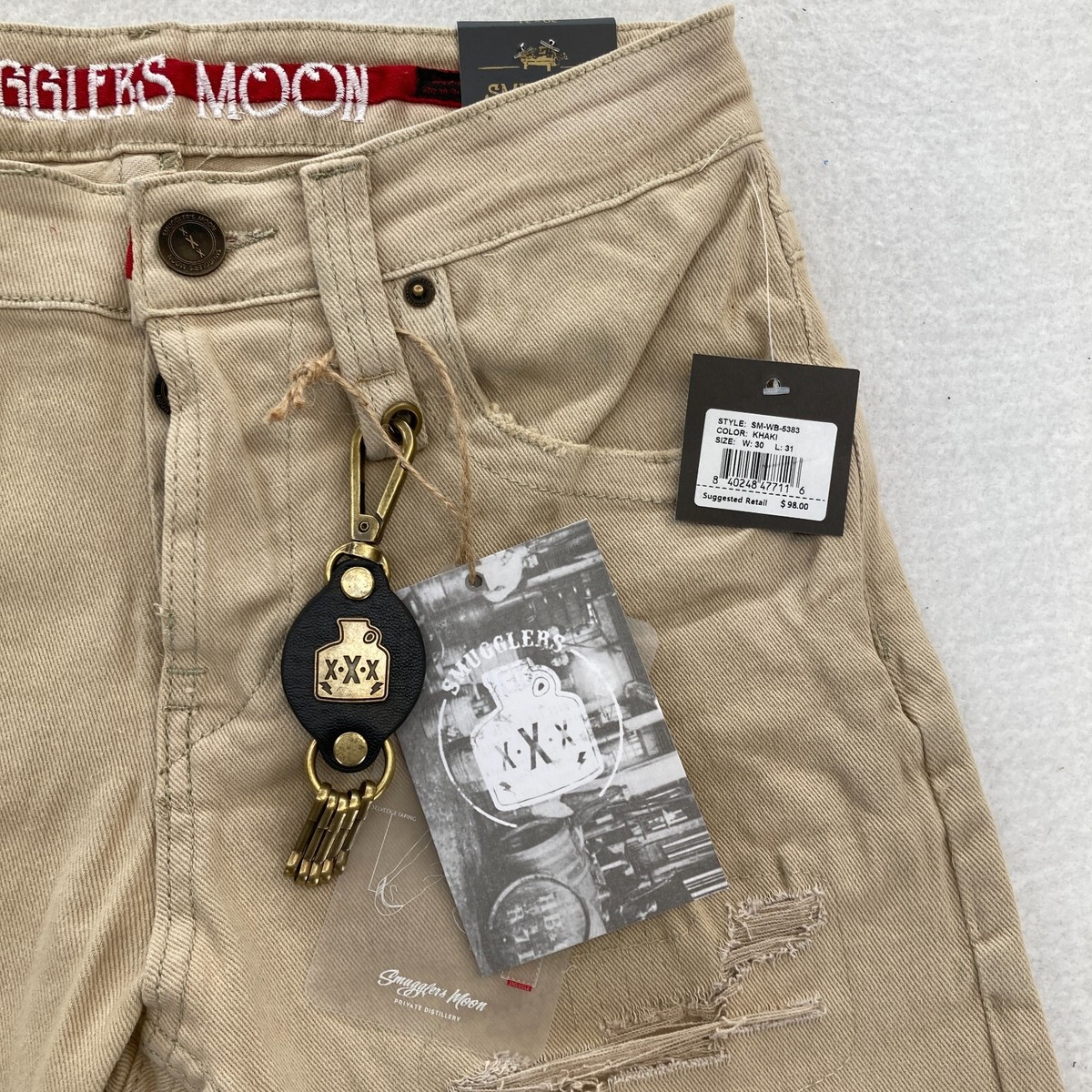 Smugglers Moon Jeans Mens 30x31 Khaki Beige Denim Button Fly Roll Up Distressed View 5