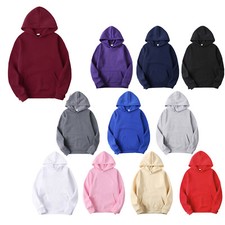 US Unisex Adult Long Sleeves Drawstring Plain Hooded Sweatshirt Thermal Pullover