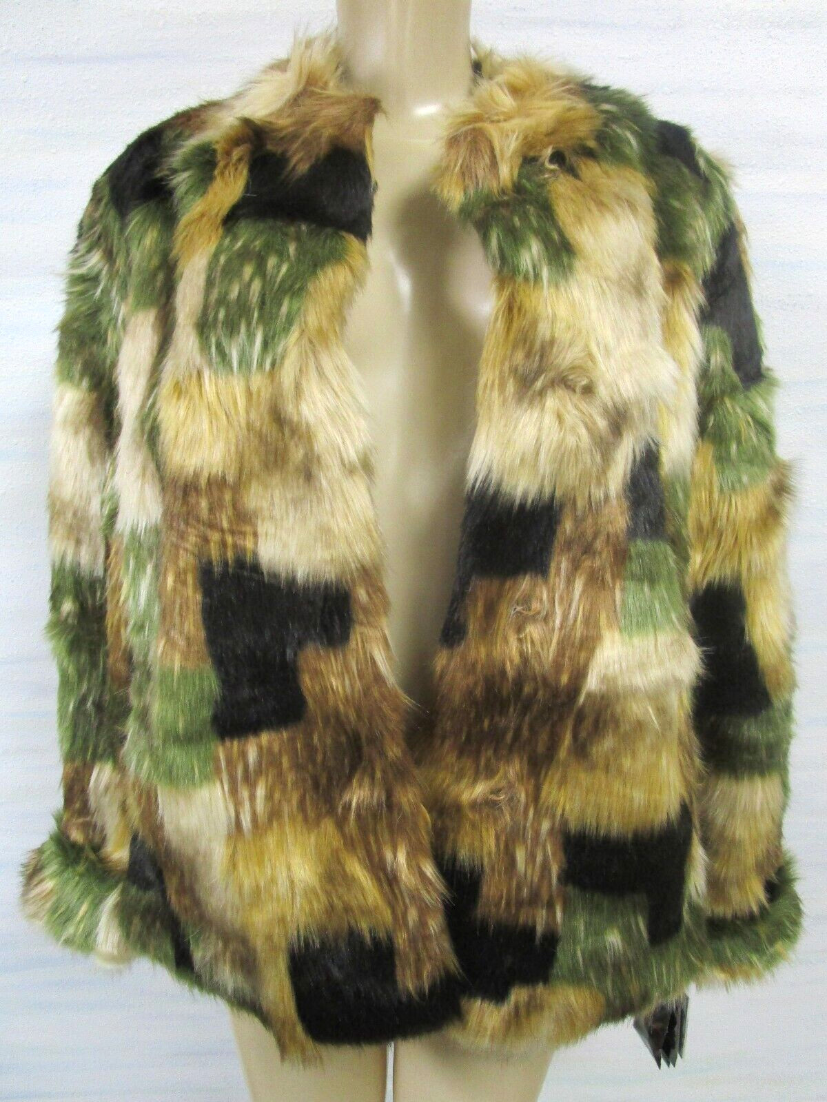 ADRIENNE LANDAU MULTI-COLOR FAUX FUR LONG SLEEVE COAT SIZE XL - NWT