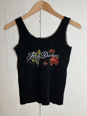 Vintage Rare 1990 Harley Davidson 3D Emblem Rose Lace Tank