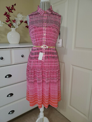 NWT Calvin Klein Hibiscus Multi Chiffon Midi Dress Half Button-Up Lined  Sz.8 | eBay