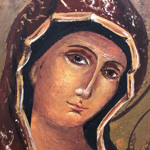 Quadro Icona Religiosa dipinto a olio su tavola vintage - Foto 7 di 11