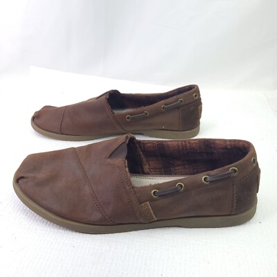 Bobs Skechers Slip On Boat Shoes Womens Sz 10 Brown Faux Leather Wrap Style Flat