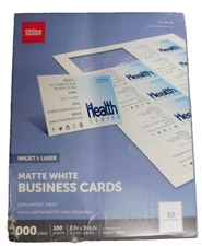 Office Depot Matte White Business Cards 2" X 3 1/2" -100 Sheets-10 Per Sheet