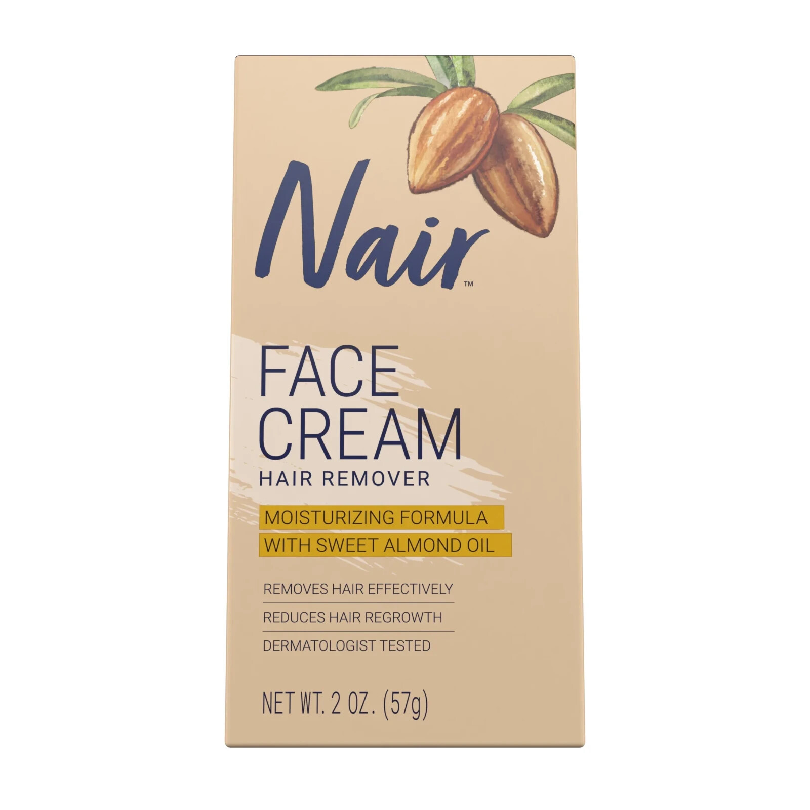 2 Nair Face Cream Hair Remover with Moisturizing Sweet Almond Oil - 2 oz each