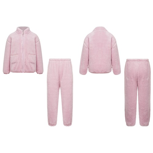Unisex Kids Outfits Winter Set Long Sleeve Sleepwear Zipper Stand Collar Casual - Picture 15 of 53