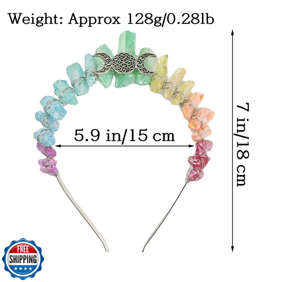 Bubbmi Boho Crystal Crown Headband, Natural Quartz Rhinestone Tiara Headpiece - Image 2 of 4