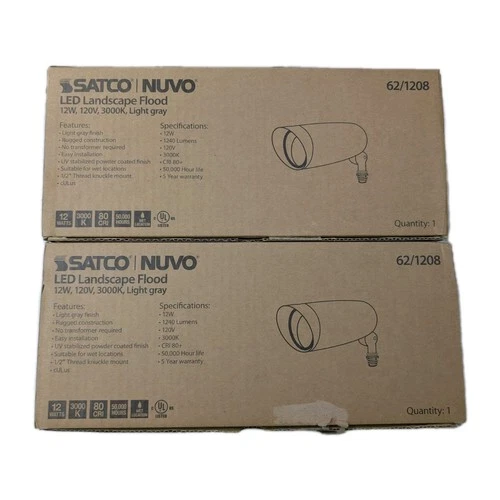 (Pair) Satco Nuvo LED Landscape Flood 12W, 3000K, Light Gray - 62-1208 12.2" - Picture 1 of 8
