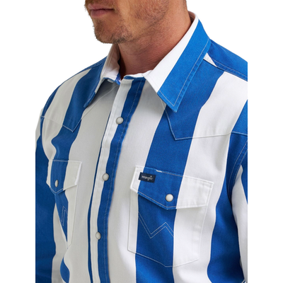 Wrangler Men's Vintage Inspired Blue Multi Stripe Snap Shirt