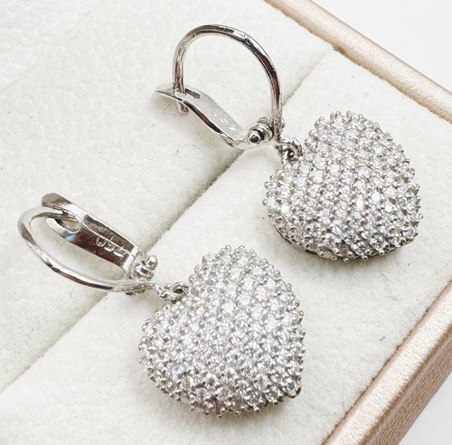 Damen Herz Paar Ohrring Echtes 18KT Weißgold 750 Brillant Diamanten,Neu