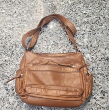 Multi-Pocket Brown Faux Leather Crossbody Bag Shoulder Purse Travel Organizer