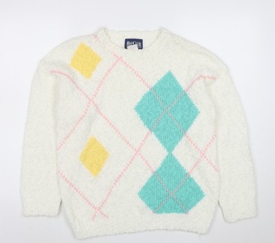 Bay Club Herren Elfenbein Argyle Grobstrick Pullover Sweater M