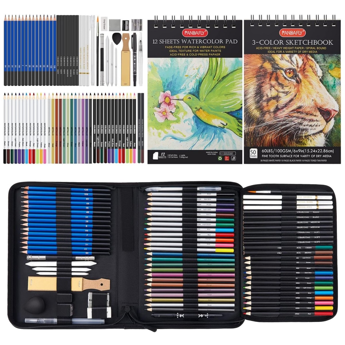 80 Pack Drawing Set Sketching Kit, Pro Art Supplies with 3-Color