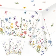 3 Pack Spring Floral Tablecloth, Wildflower Butterfly Plastic Table Cover for...