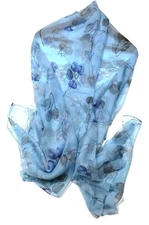Shanlin Super Large Silk Feel Floral Scarves for Women in Gift Box Foliage-blue