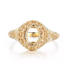 8x6mm Oval Semi Mount Ring 925 Silver Gold Plated Solitaire Accents Women Ring