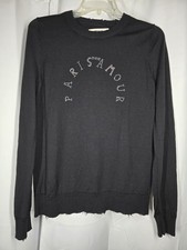 Zadig  Voltaire Embellished Merino Wool Sweater Sz S Paris Mon Amour Distressed
