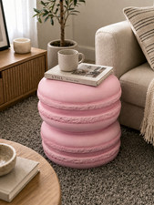 Pink Macaron Stool Resin Seat Kids Bedroom Decorative Side Table - 45cm