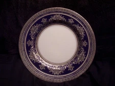 MINTON RAISED PLATINUM SILVER ENCRUSTED COBALT DINNER PLATE MINT  10 1/8 INCHES