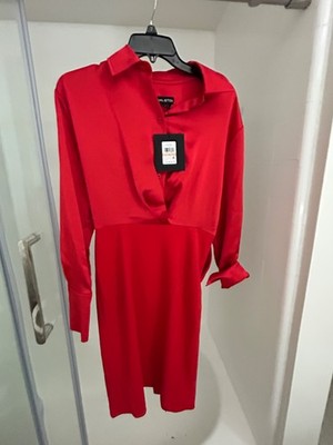 red satin shirt dress Gillian Satin Shirt Mini Dress - Red