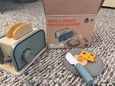 Wood Wooden Toaster Breakfast Play Set Educational Pretend Play Kitchen Cooking