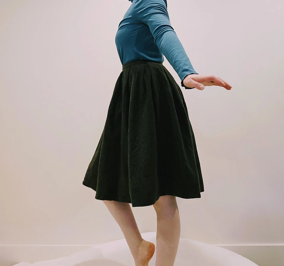 Falda Rodilla Círculo Gris Plisada Años 50 De Colección Invierno Otoño Pinup Lana Clásica XS/S Foto 3 de 4