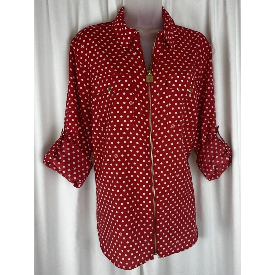 Camisa Michael Kors Roja Lunares Logo Cremallera Manga Larga Rockabilly 54-12 Foto 2 de 4