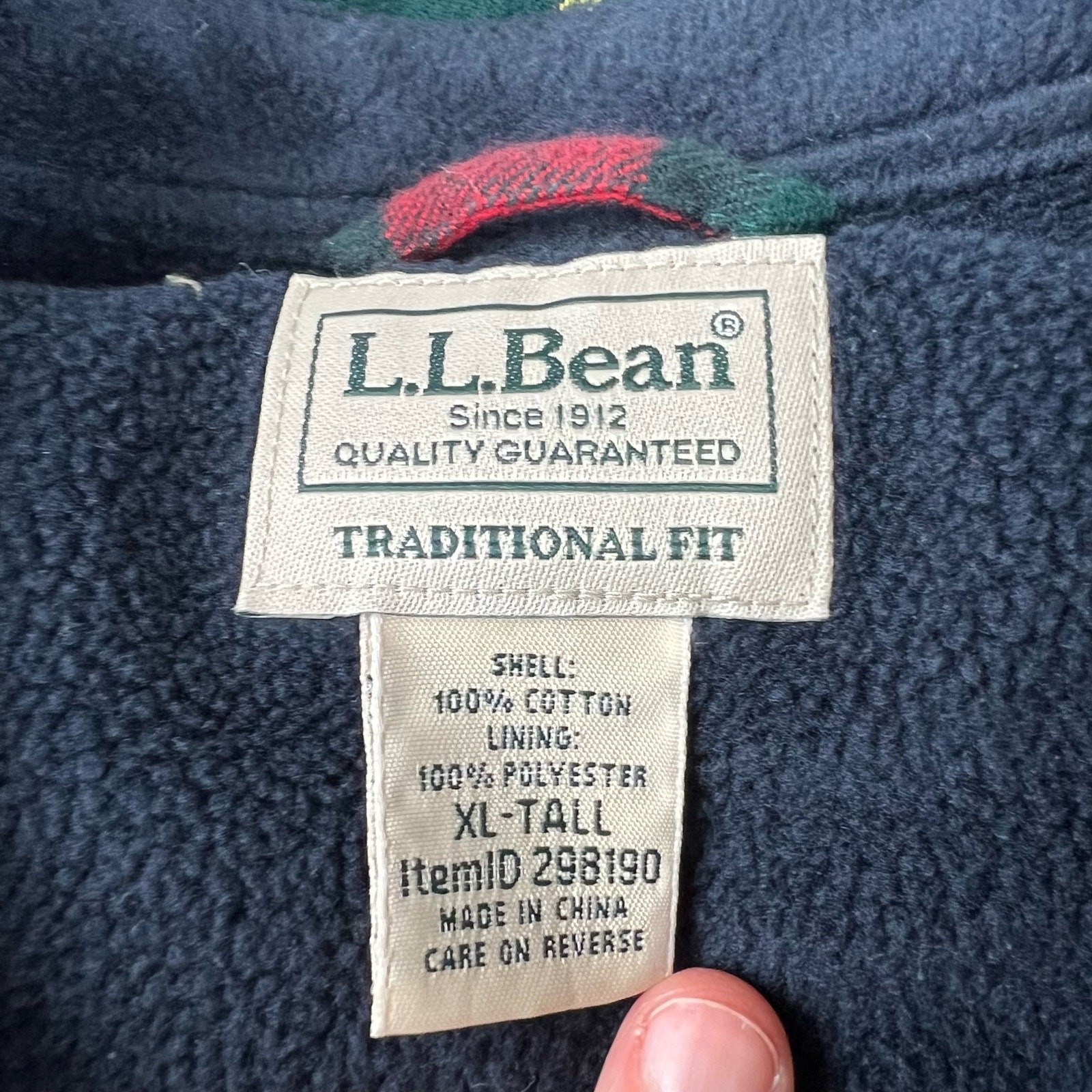 L.L. Bean Fleece Lined Plaid button-down shirt men's size XLT Traditional Fit 