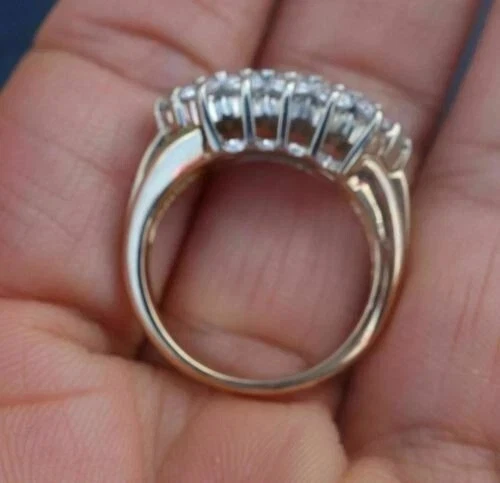 Antiguo anillo de boda Art Deco de oro amarillo de 14 quilates con diamantes redondos de 3,50 quilates FN Foto 2 de 3