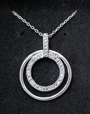 925 Sterling Silver double circle pave 18" pendant neckace - Pre-owned